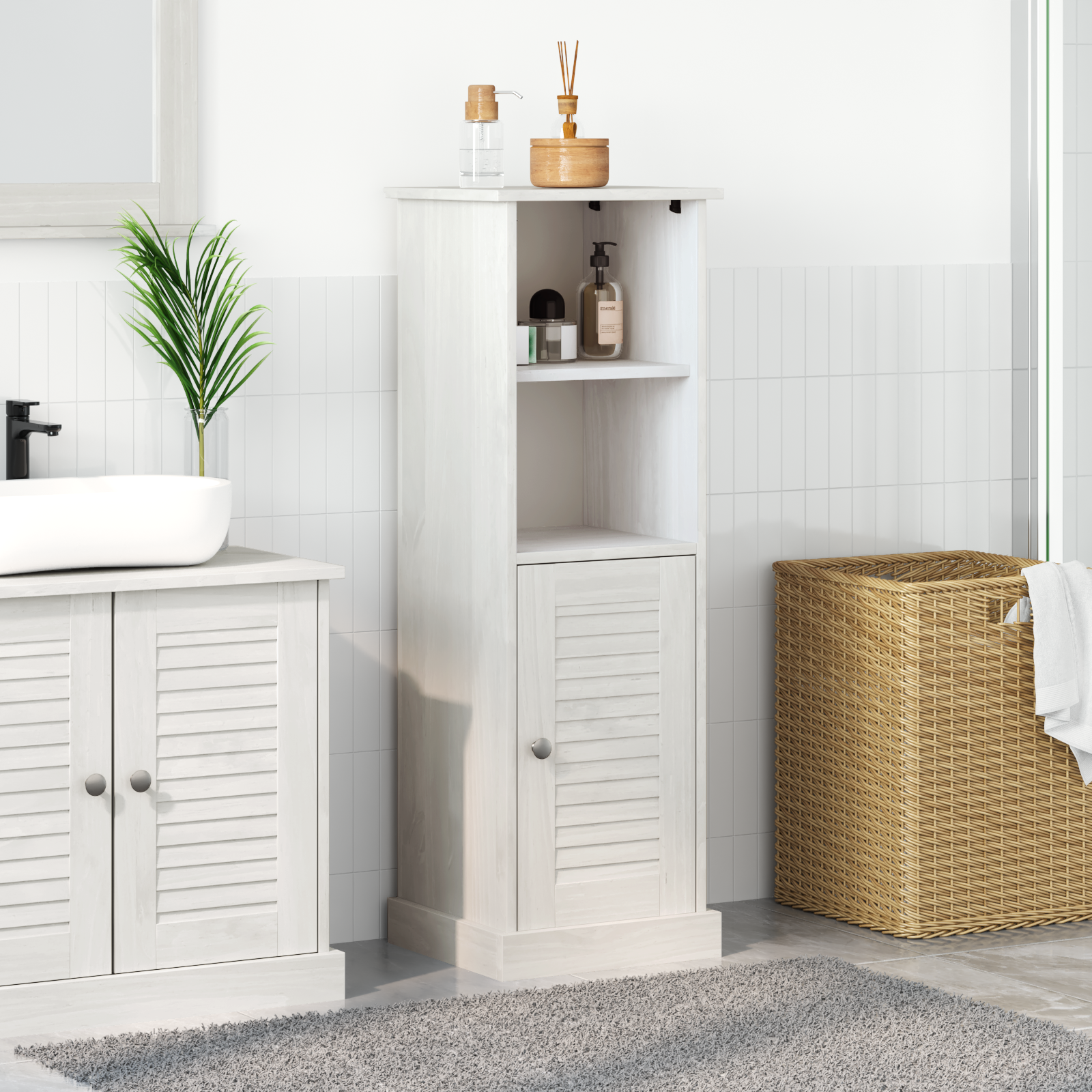 vidaXL Dulap de Baie Alb 37 x 34 x 110 cm Lemn masiv de pin vidaXL Dulap de Baie Alb 37 x 34 x 110 cm Lemn masiv de pin