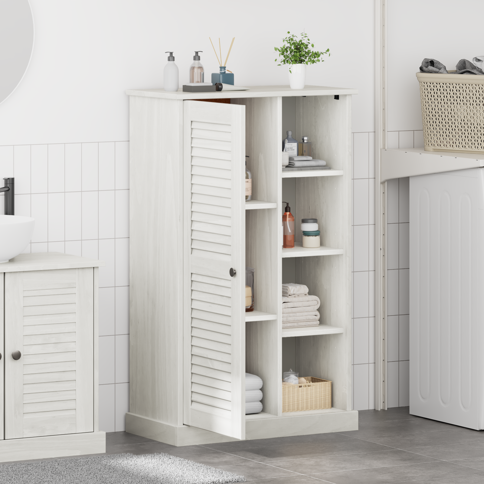 vidaXL Dulap de Baie Alb 68 x 34 x 110 cm Lemn masiv de pin vidaXL Dulap de Baie Alb 68 x 34 x 110 cm Lemn masiv de pin