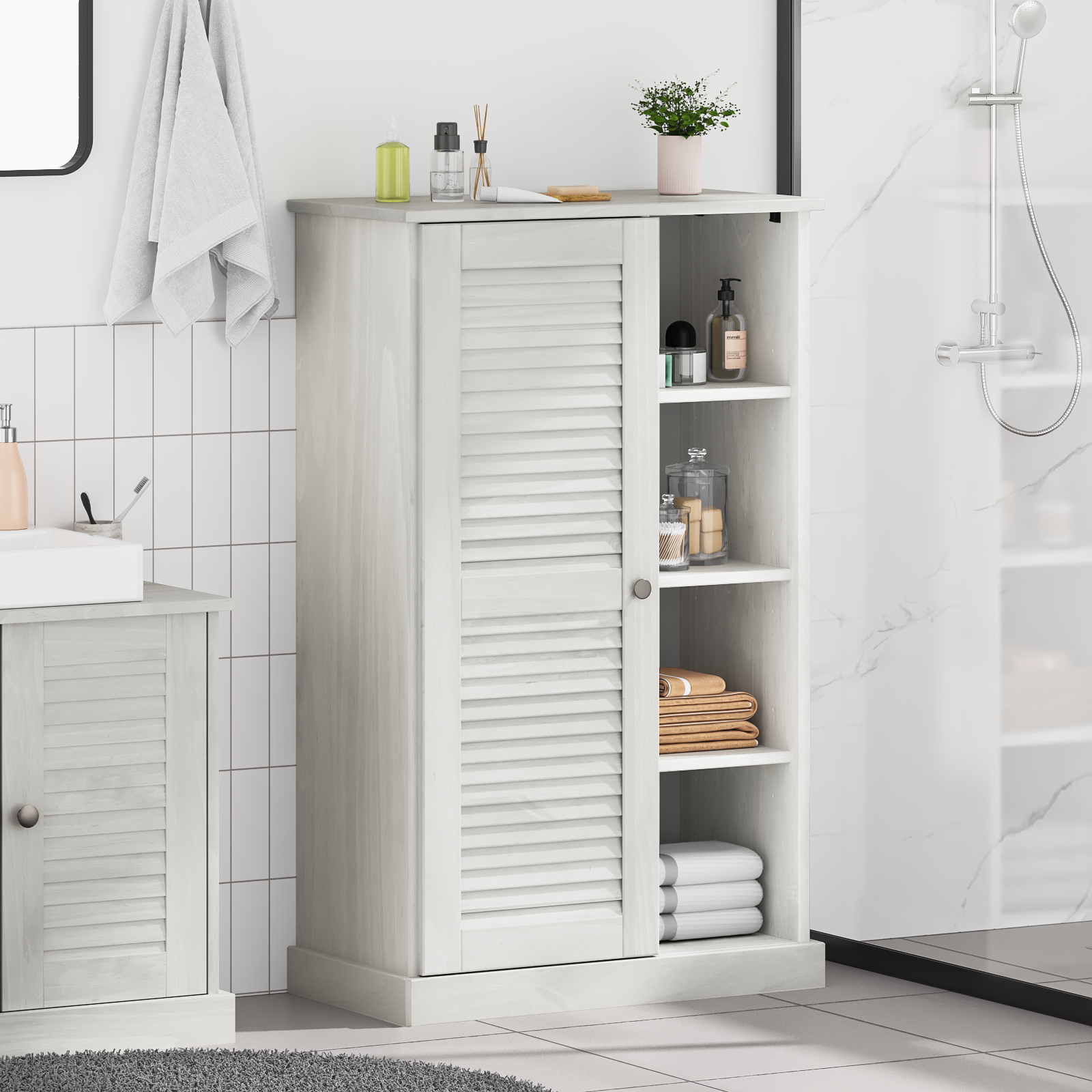 vidaXL Dulap de Baie Alb 68 x 34 x 110 cm Lemn masiv de pin vidaXL Dulap de Baie Alb 68 x 34 x 110 cm Lemn masiv de pin