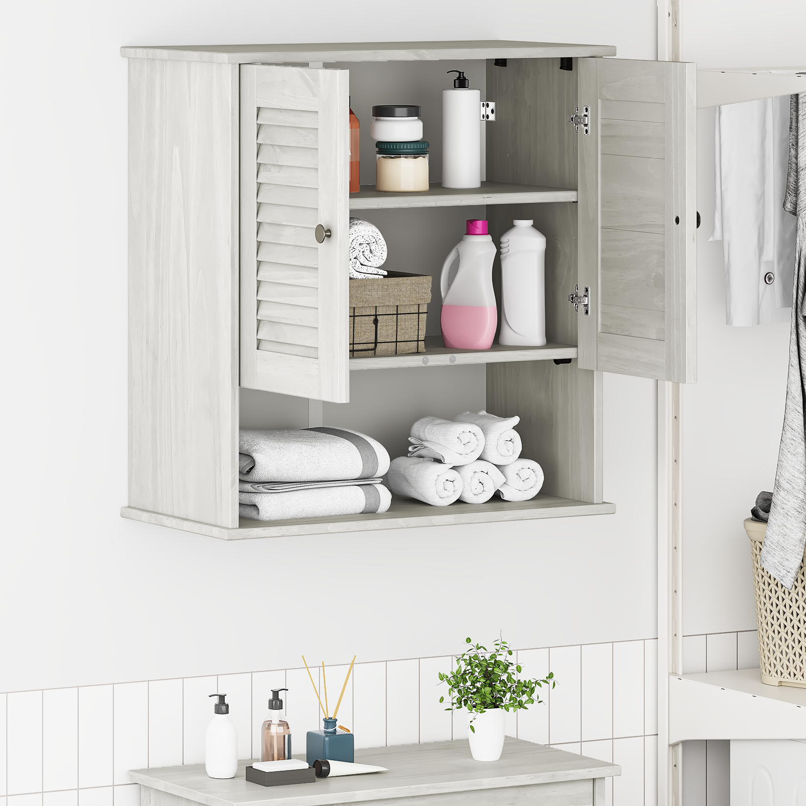 vidaXL Cabinet de baie montat pe perete Alb 67.5 x 34 x 71.5 cm vidaXL Cabinet de baie montat pe perete Alb 67.5 x 34 x 71.5 cm
