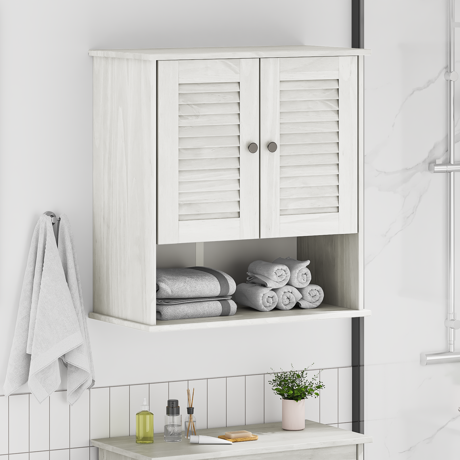 vidaXL Cabinet de baie montat pe perete Alb 67.5 x 34 x 71.5 cm vidaXL Cabinet de baie montat pe perete Alb 67.5 x 34 x 71.5 cm