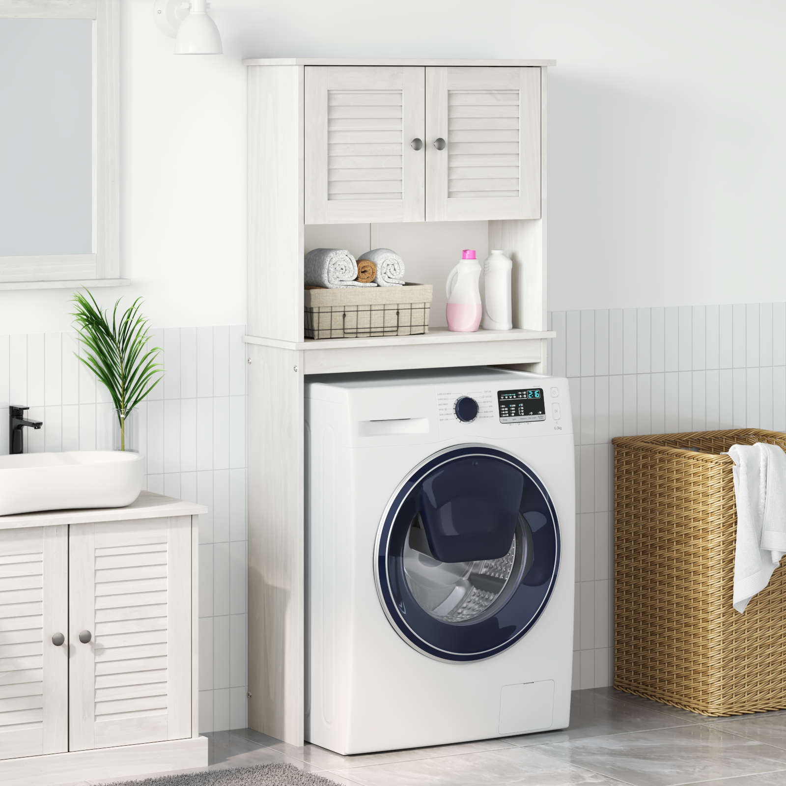 vidaXL Dulap pentru mașina de spălat VIGO Alb 72.5 x 27 x 161 cm vidaXL Dulap pentru mașina de spălat VIGO Alb 72.5 x 27 x 161 cm
