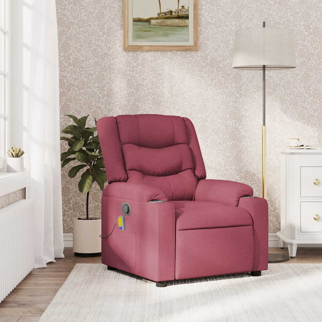 vidaXL Fotoliu de masaj rabatabil, roșu vin, material textil vidaXL Fotoliu de masaj rabatabil, roșu vin, material textil