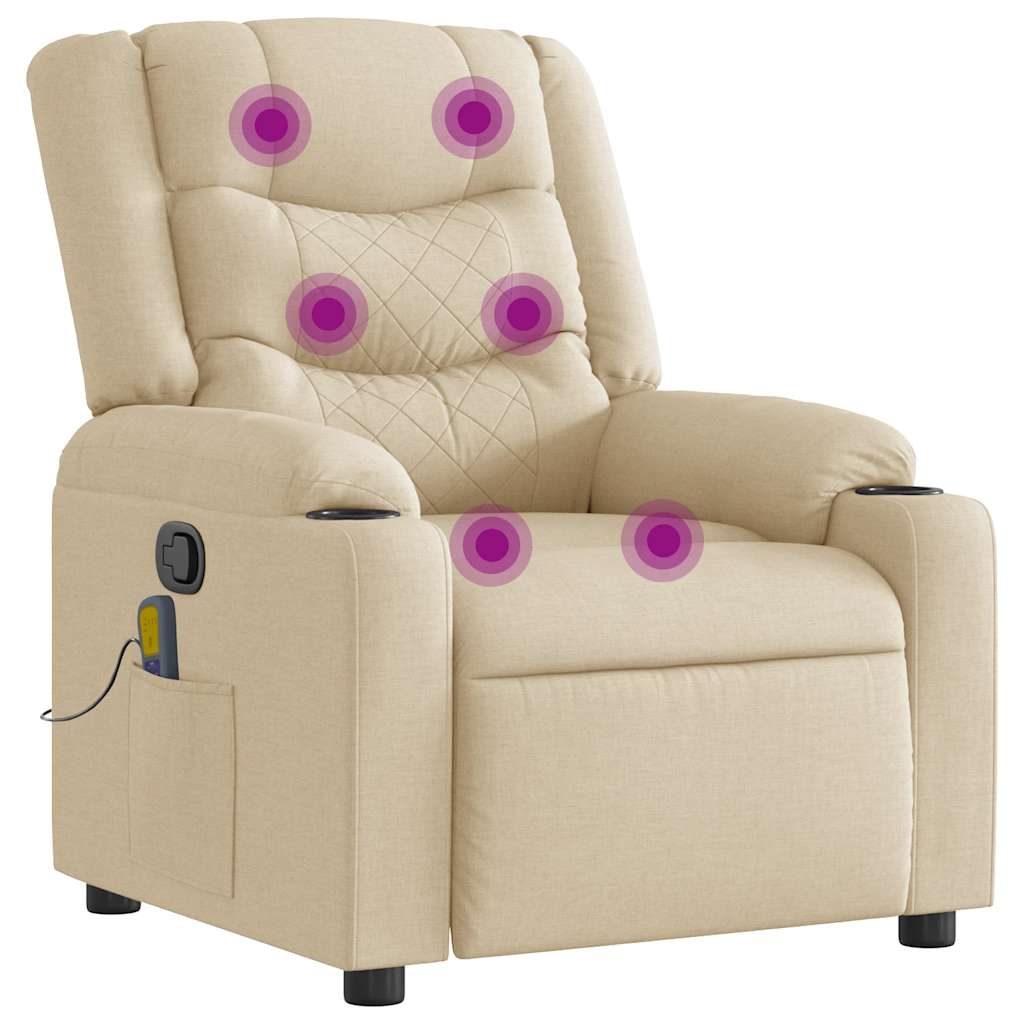 vidaXL Fotoliu rabatabil de masaj, crem, material textil