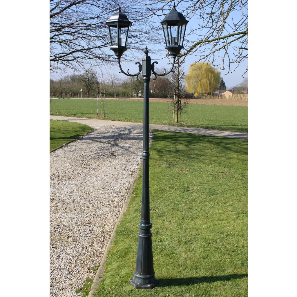 vidaXL Stâlp lampă grădină 2 brațe verde închis/negru 230 cm aluminiu vidaXL Stâlp lampă grădină 2 brațe verde închis/negru 230 cm aluminiu