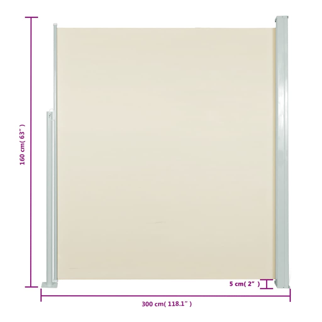 vidaXL Copertină laterală pentru terasă/curte, crem, 160x300 cm vidaXL Copertină laterală pentru terasă/curte, crem, 160x300 cm