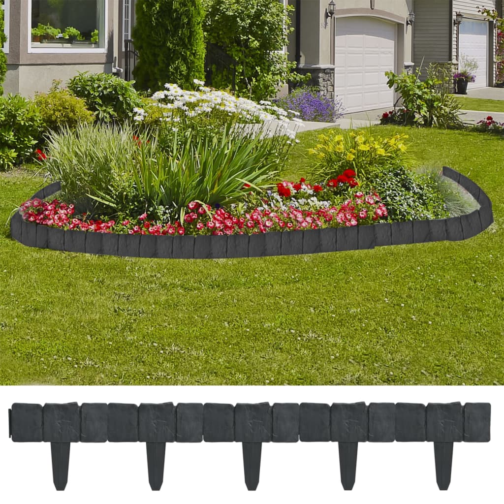 vidaXL Gard de grădină / gazon aspect piatră, 41 buc., 10 m, plastic