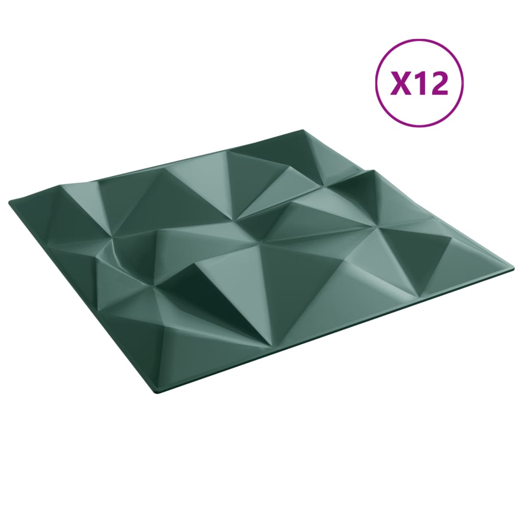 vidaXL Panouri de perete 12 buc. verde 50x50 cm XPS 3 m² diamant