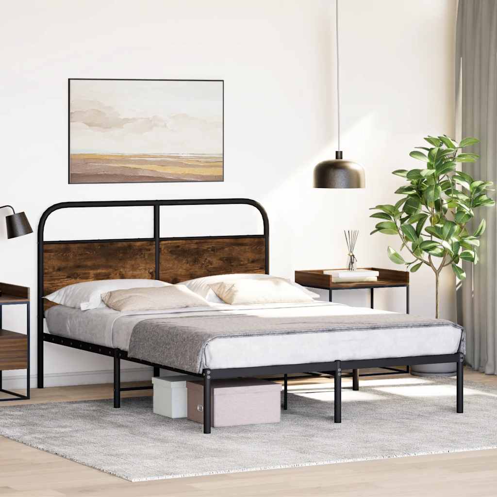 vidaXL Cadru de pat fără saltea 135x190 cm Stejar fumuriu vidaXL Cadru de pat fără saltea 135x190 cm Stejar fumuriu