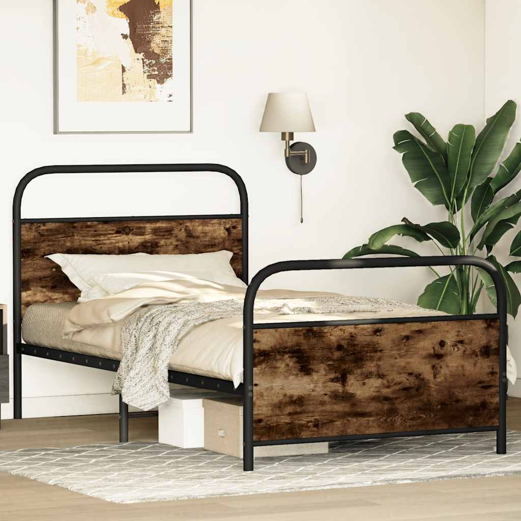vidaXL Cadru de pat fără saltea 90x190cm Stejar fumuriu lemn prelucrat