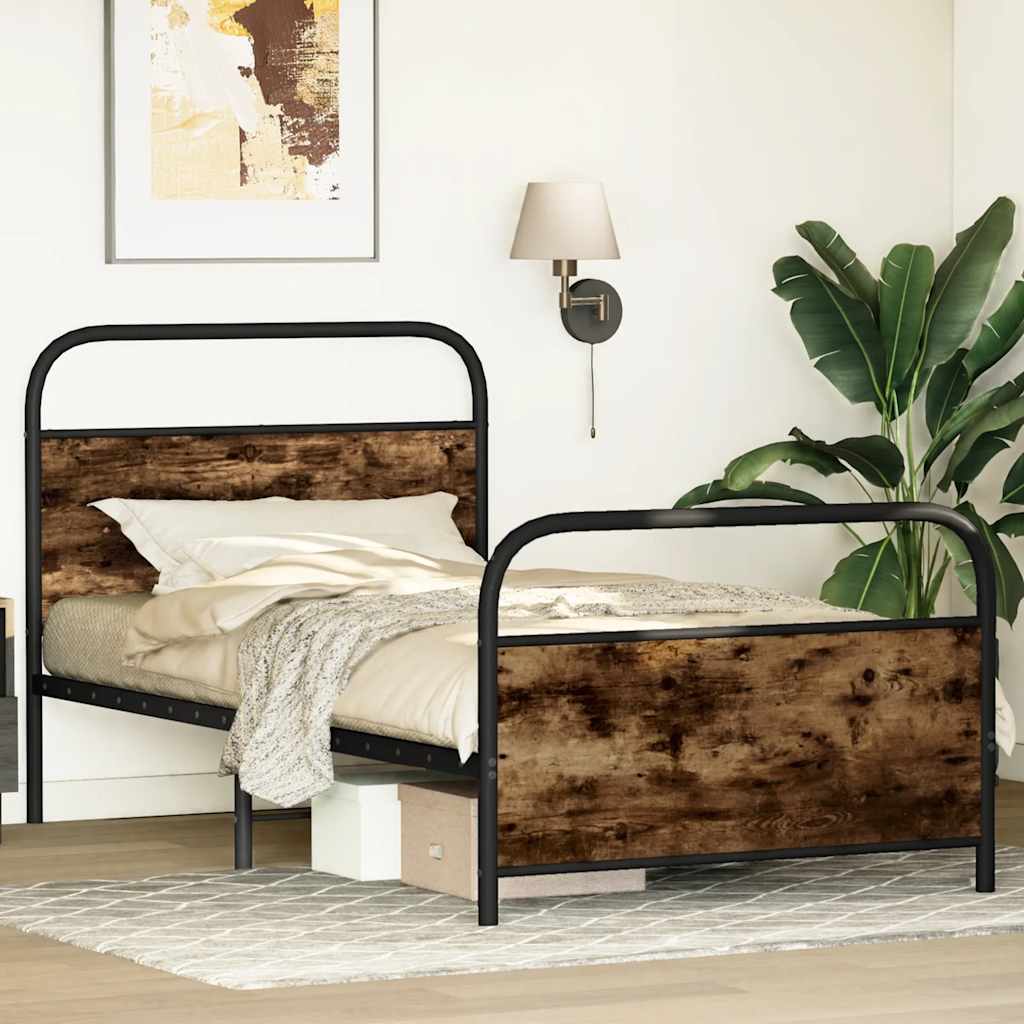 vidaXL Cadru de pat fără saltea 100x190 cm Stejar fumuriu