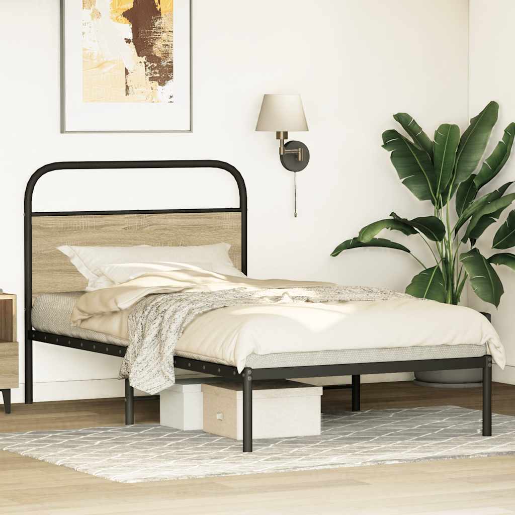 vidaXL Cadru de pat fără saltea 107x203 cm Lemn derivat stejar Sonoma vidaXL Cadru de pat fără saltea 107x203 cm Lemn derivat stejar Sonoma