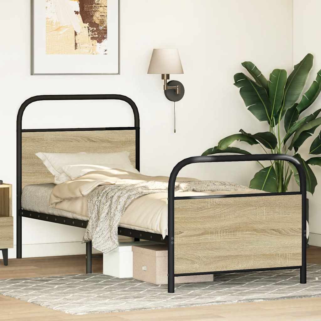 vidaXL Cadru de pat fără saltea 75x190 cm Lemn derivat stejar Sonoma