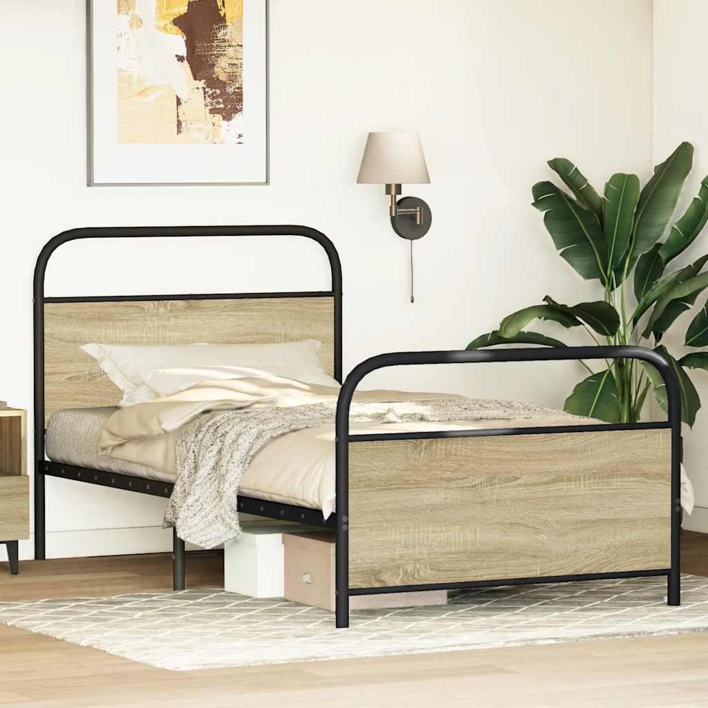 vidaXL Cadru de pat fără saltea 90x190 cm Lemn derivat stejar Sonoma