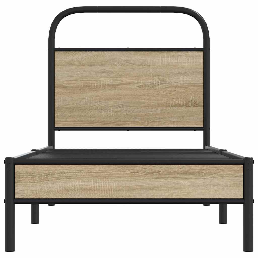 vidaXL Cadru de pat fără saltea 75x190cm stejar afumat lemn prelucrat