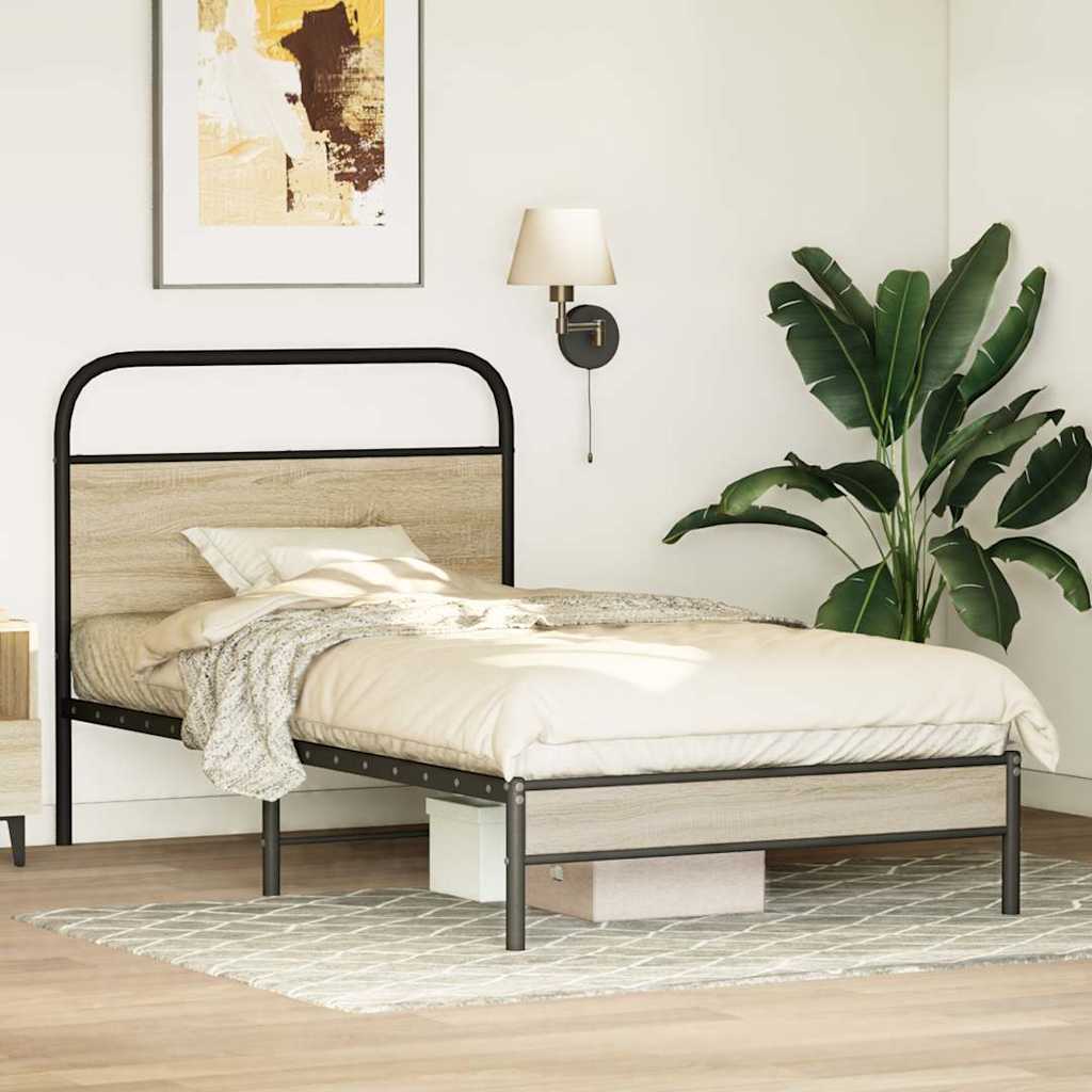 vidaXL Cadru de pat fără saltea 107x203 cm Stejar fumuriu vidaXL Cadru de pat fără saltea 107x203 cm Stejar fumuriu