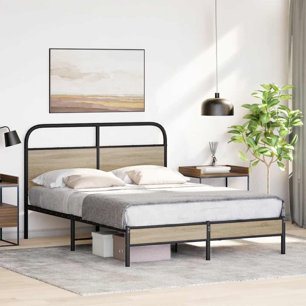 vidaXL Cadru de pat fără saltea 135x190 cm Stejar fumuriu vidaXL Cadru de pat fără saltea 135x190 cm Stejar fumuriu