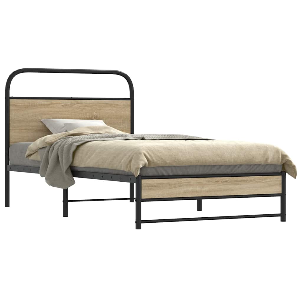 vidaXL Cadru de pat fără saltea 107x203 cm Stejar fumuriu vidaXL Cadru de pat fără saltea 107x203 cm Stejar fumuriu