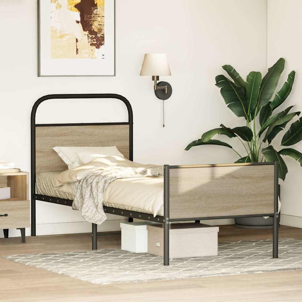 vidaXL Cadru de pat fără saltea 75x190 cm Lemn derivat stejar Sonoma vidaXL Cadru de pat fără saltea 75x190 cm Lemn derivat stejar Sonoma