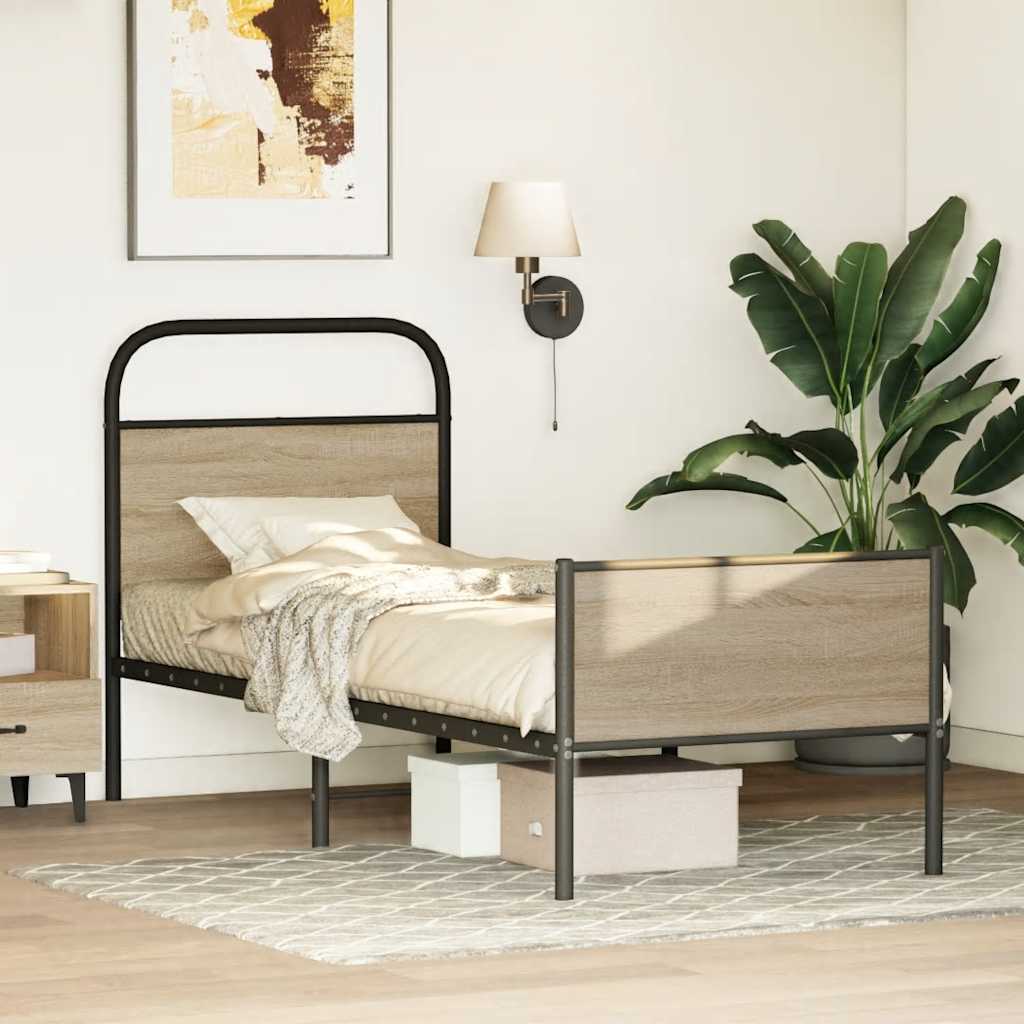 vidaXL Cadru de pat fără saltea 80x200 cm Lemn prelucrat stejar Sonoma