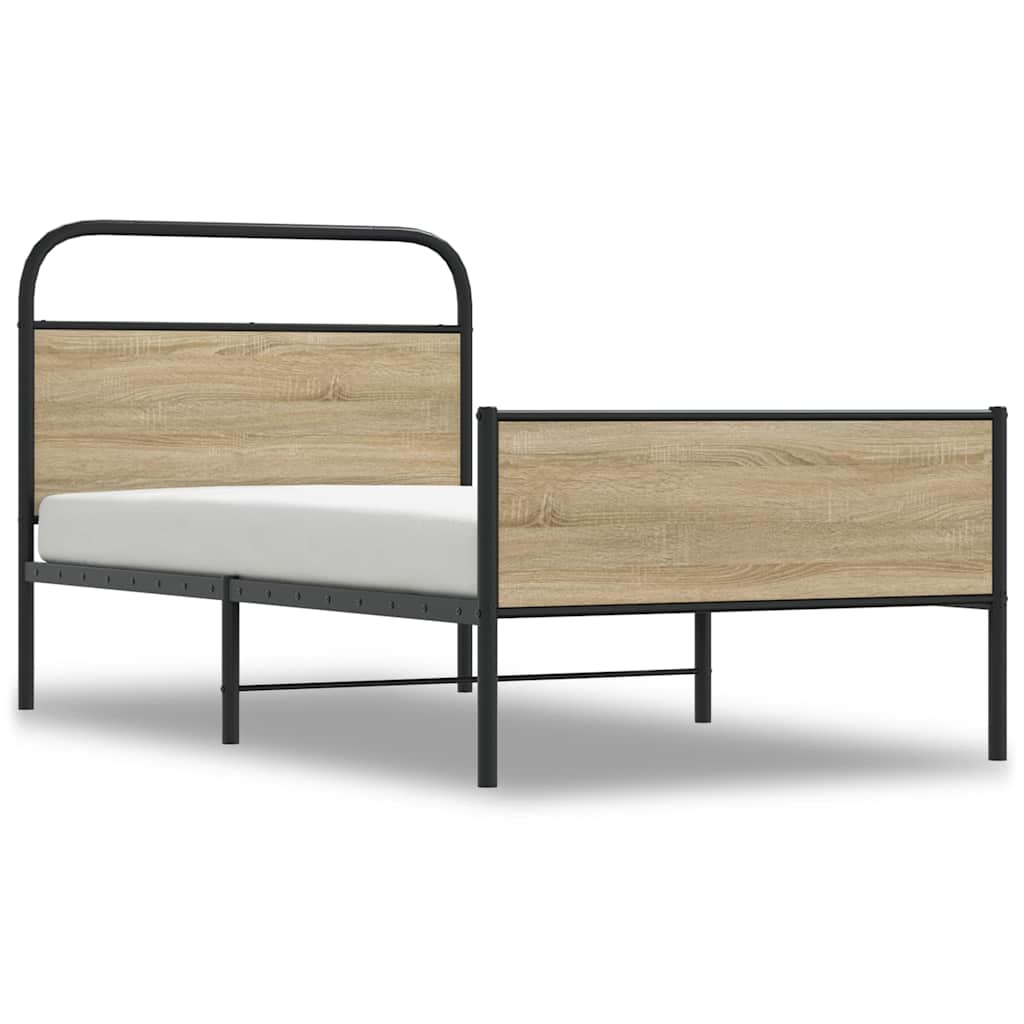 vidaXL Cadru de pat fără saltea 107x203 cm Lemn derivat stejar Sonoma vidaXL Cadru de pat fără saltea 107x203 cm Lemn derivat stejar Sonoma