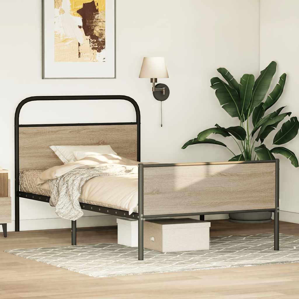 vidaXL Cadru de pat fără saltea 107x203 cm Lemn derivat stejar Sonoma vidaXL Cadru de pat fără saltea 107x203 cm Lemn derivat stejar Sonoma