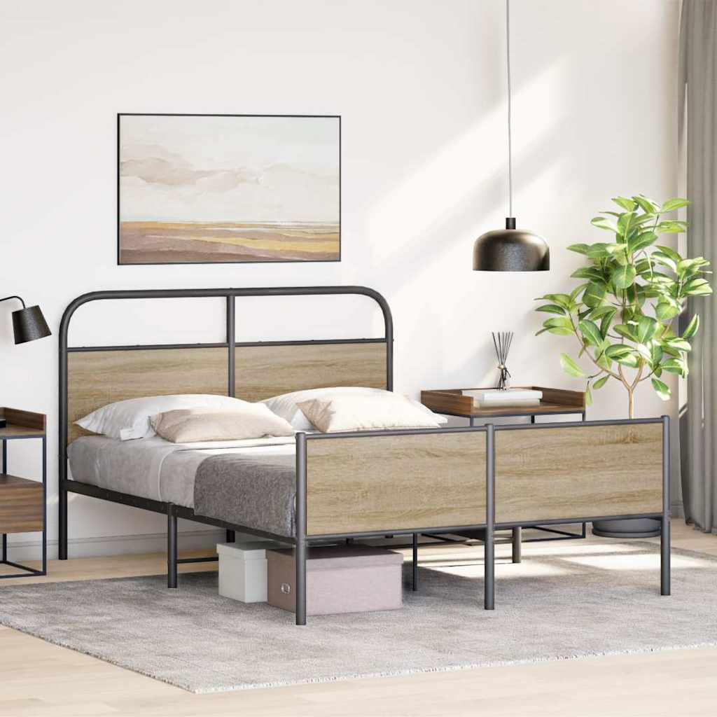 vidaXL Cadru de pat fără saltea 120x200 cm Lemn derivat stejar Sonoma vidaXL Cadru de pat fără saltea 120x200 cm Lemn derivat stejar Sonoma
