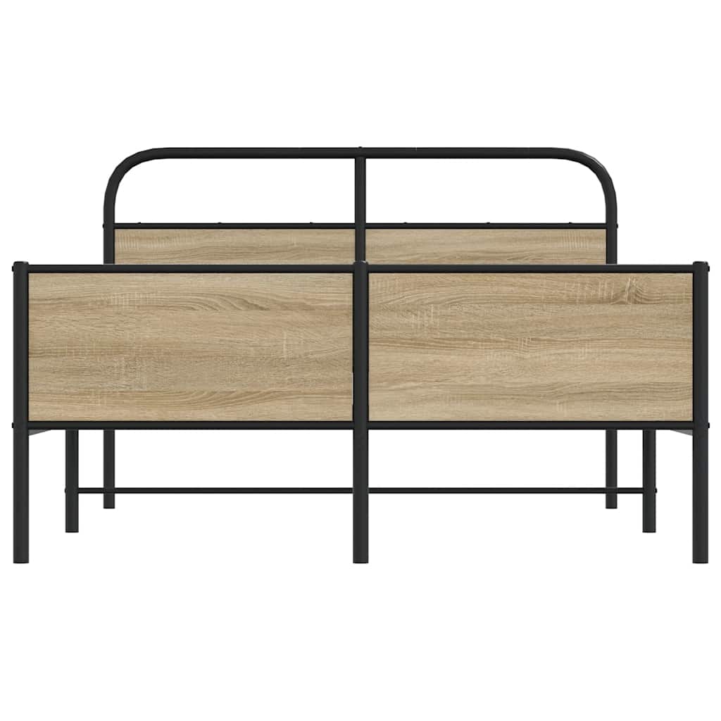 vidaXL Cadru de pat fără saltea 135x190 cm Lemn derivat stejar Sonoma