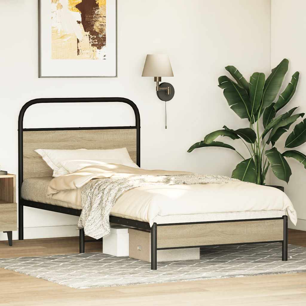 vidaXL Cadru de pat fără saltea 75x190 cm Lemn derivat stejar Sonoma vidaXL Cadru de pat fără saltea 75x190 cm Lemn derivat stejar Sonoma