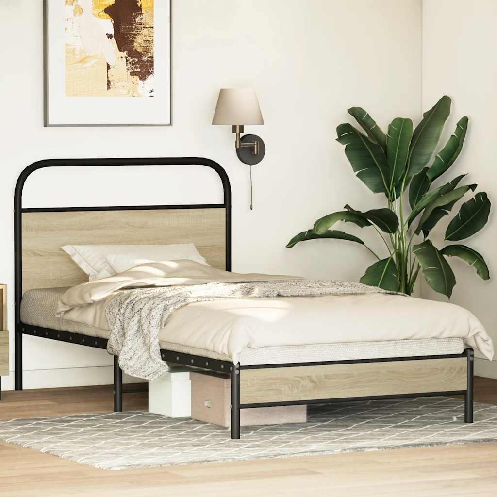 vidaXL Cadru de pat fără saltea 107x203 cm Lemn derivat stejar Sonoma vidaXL Cadru de pat fără saltea 107x203 cm Lemn derivat stejar Sonoma