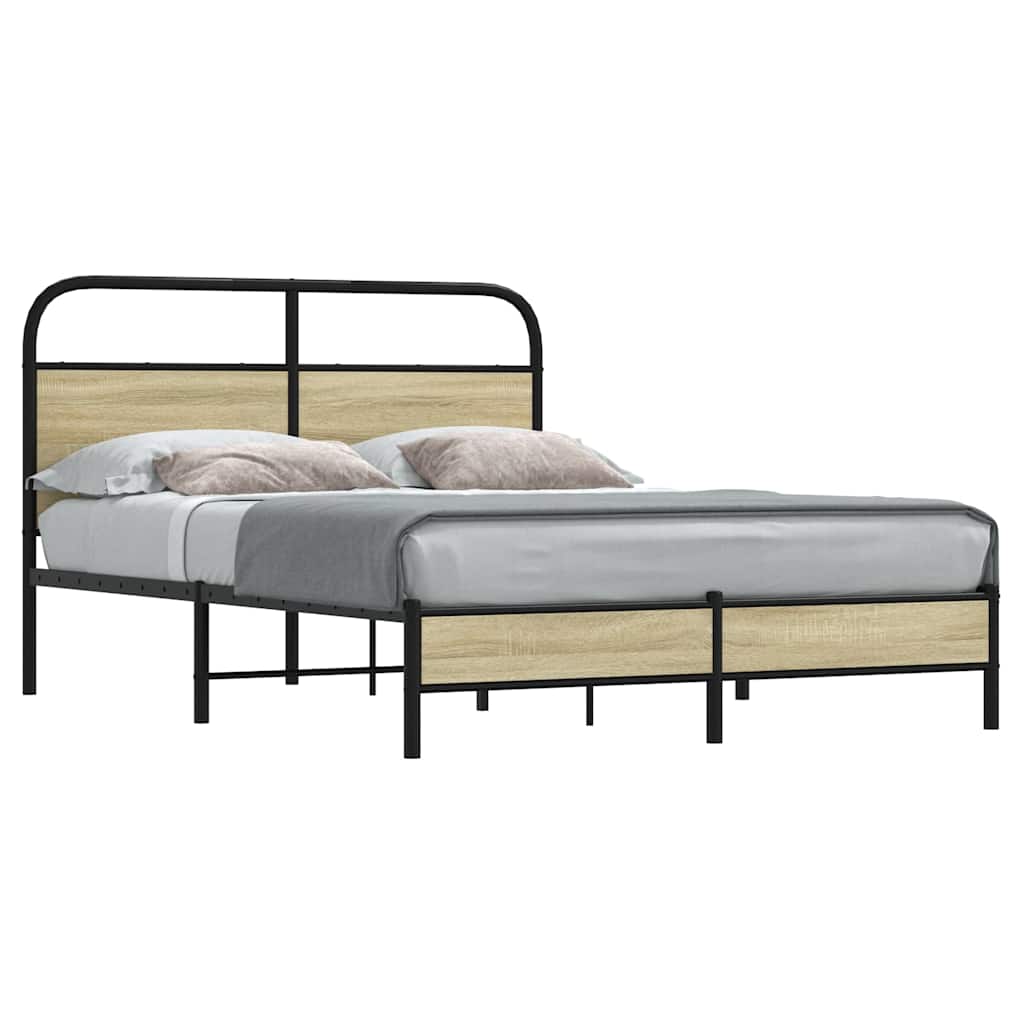 vidaXL Cadru de pat fără saltea 135x190 cm Lemn derivat stejar Sonoma vidaXL Cadru de pat fără saltea 135x190 cm Lemn derivat stejar Sonoma