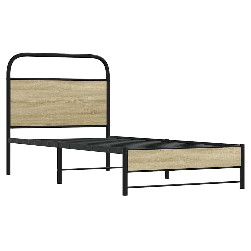 vidaXL Cadru de pat fără saltea 75x190 cm Lemn derivat stejar Sonoma