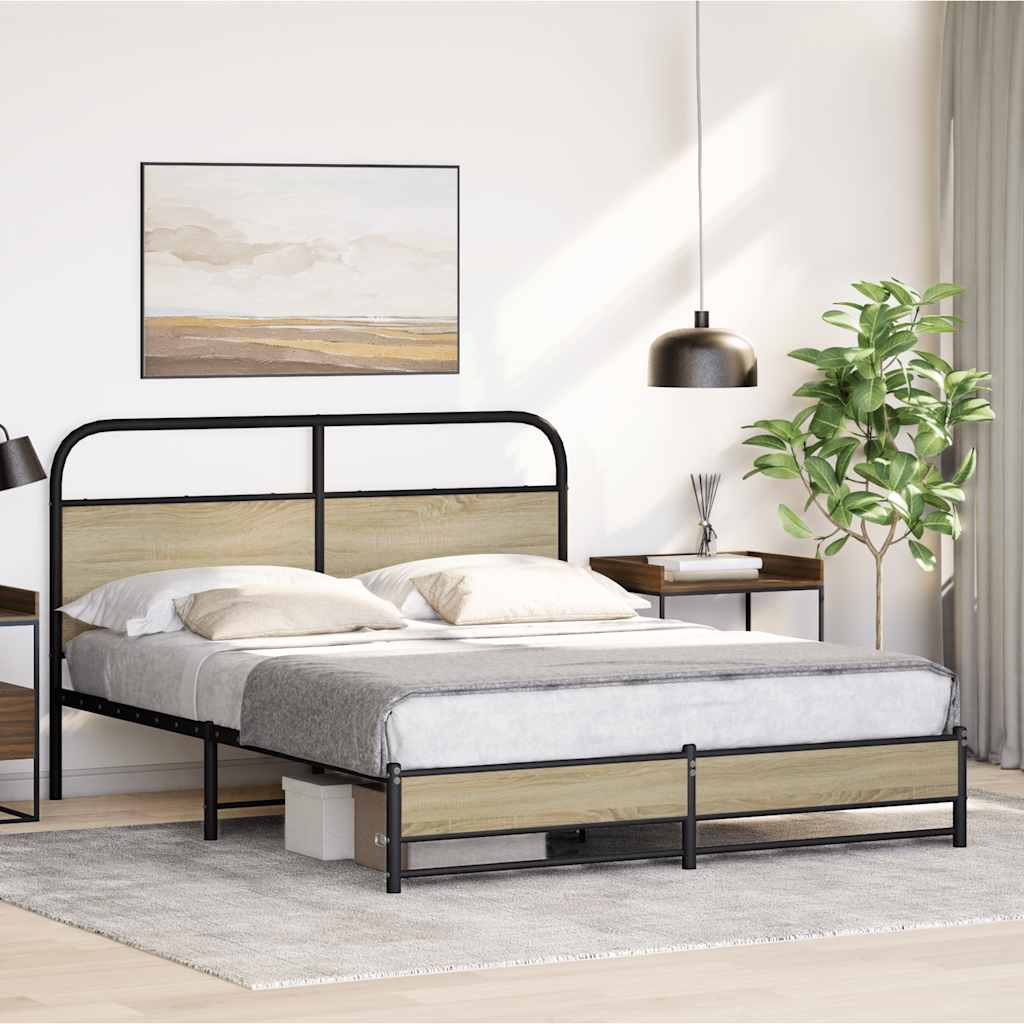 vidaXL Cadru de pat fără saltea 150x200cm Lemn prelucrat stejar Sonoma vidaXL Cadru de pat fără saltea 150x200cm Lemn prelucrat stejar Sonoma