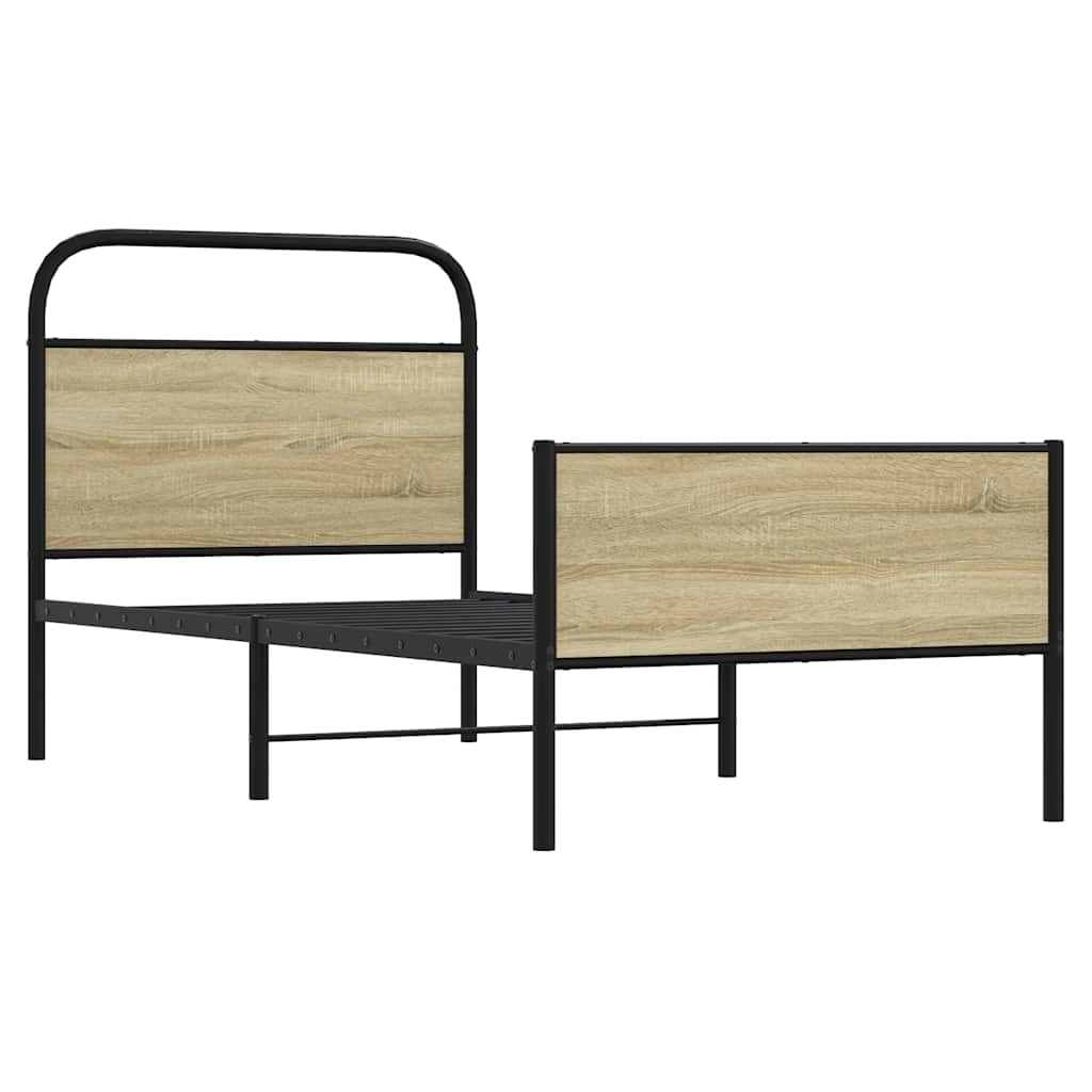 vidaXL Cadru de pat fără saltea 75x190 cm Lemn derivat stejar Sonoma