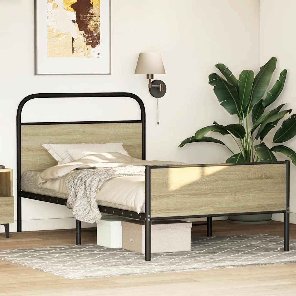 vidaXL Cadru de pat fără saltea 107x203 cm Lemn derivat stejar Sonoma vidaXL Cadru de pat fără saltea 107x203 cm Lemn derivat stejar Sonoma