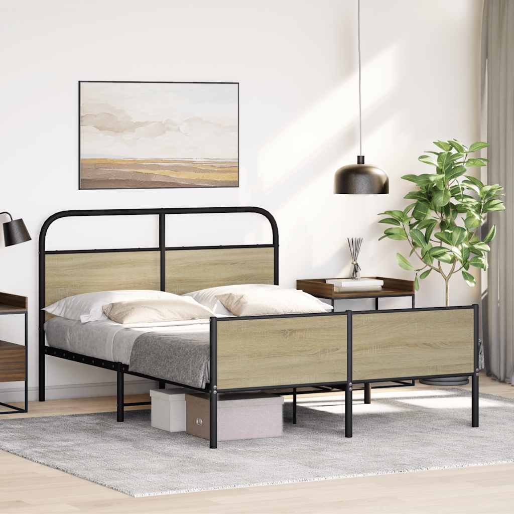 vidaXL Cadru de pat fără saltea 135x190 cm Lemn derivat stejar Sonoma vidaXL Cadru de pat fără saltea 135x190 cm Lemn derivat stejar Sonoma