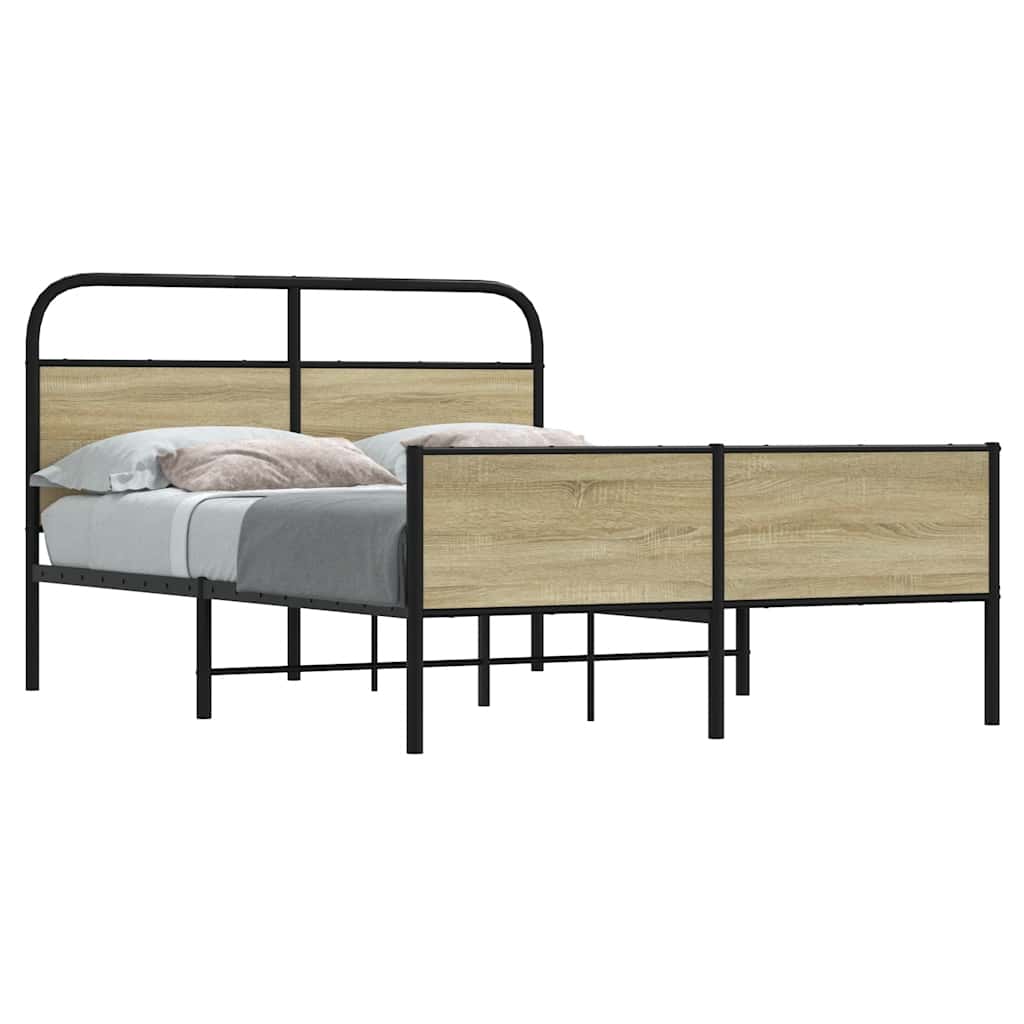 vidaXL Cadru de pat fără saltea 135x190 cm Lemn derivat stejar Sonoma vidaXL Cadru de pat fără saltea 135x190 cm Lemn derivat stejar Sonoma