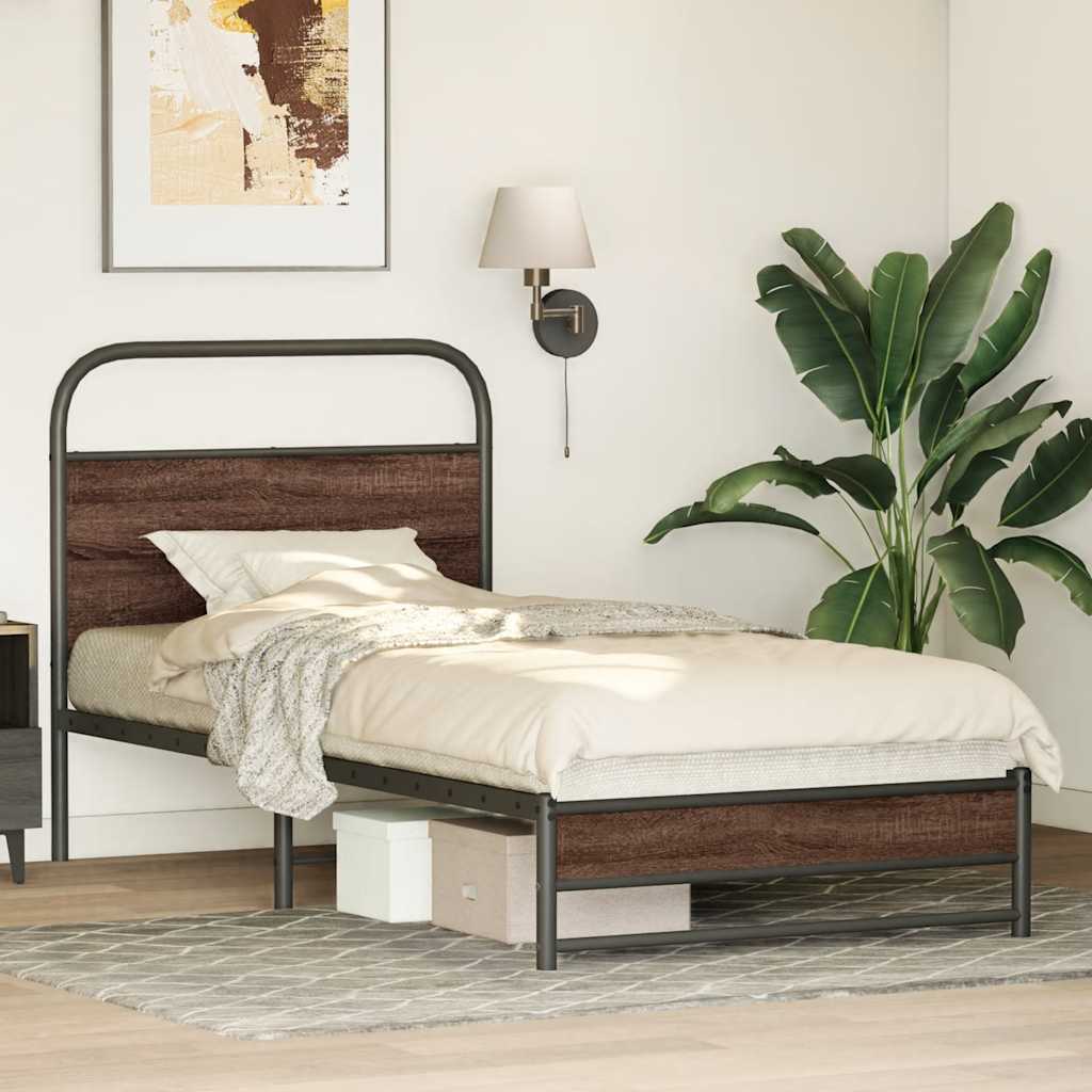 vidaXL Cadru de pat fără saltea stejar maro 90x200 cm Lemn prelucrat vidaXL Cadru de pat fără saltea stejar maro 90x200 cm Lemn prelucrat