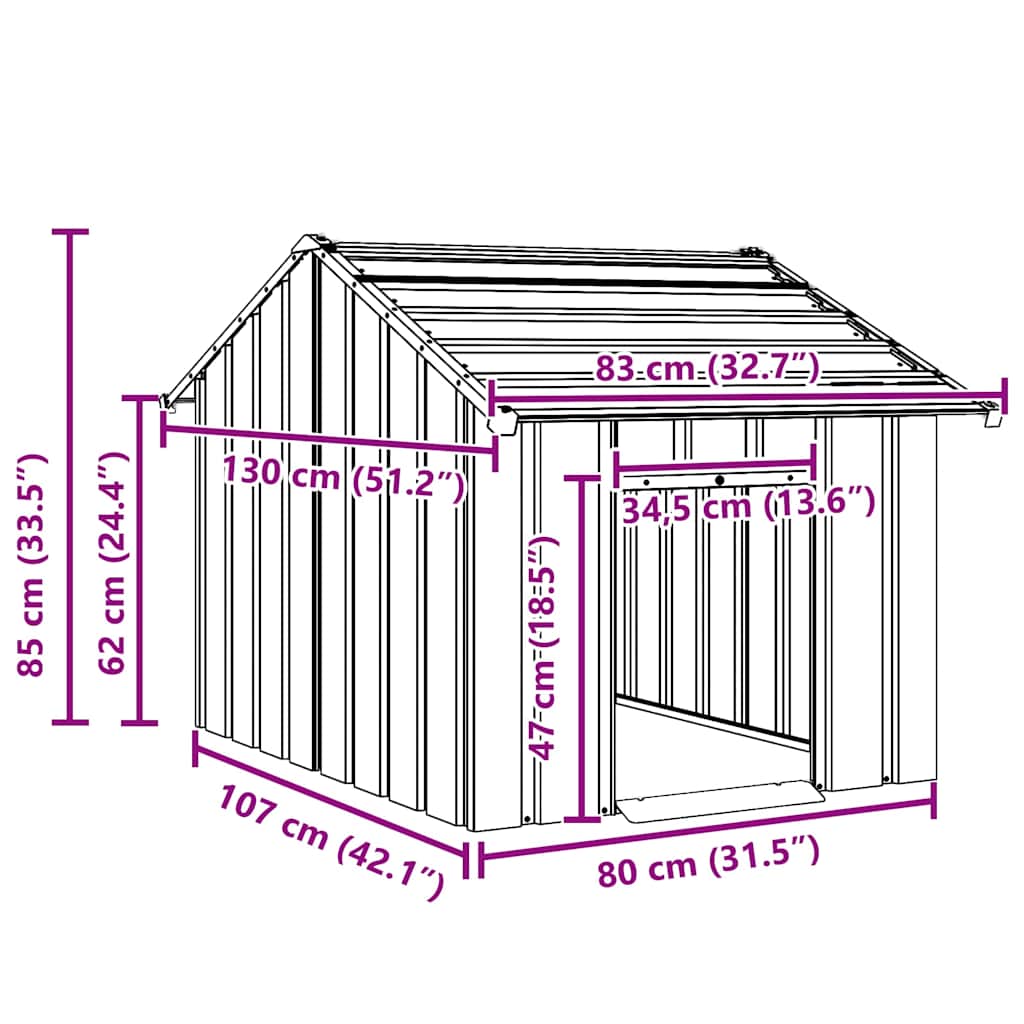 vidaXL Casă pentru câini cu acoperiș 83x130x85 cm oțel galvanizat vidaXL Casă pentru câini cu acoperiș 83x130x85 cm oțel galvanizat