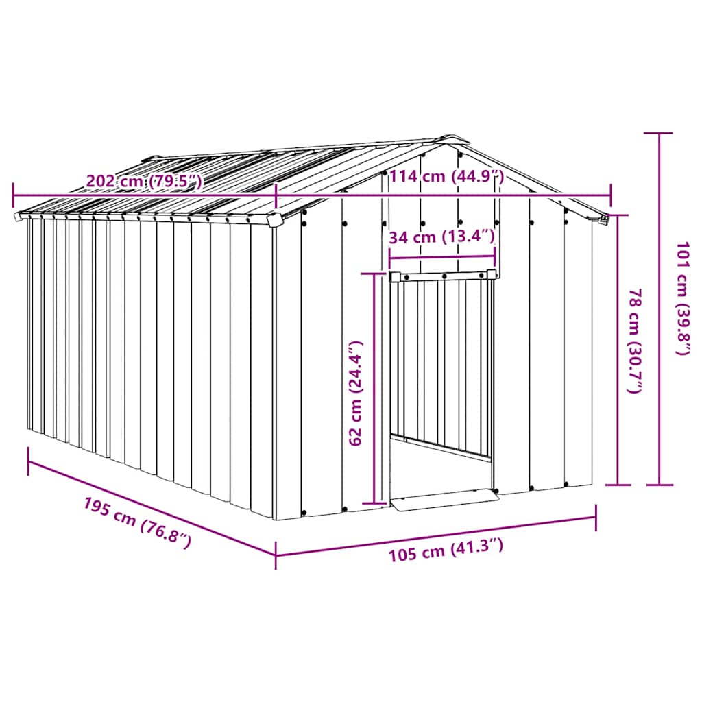 vidaXL Casă pentru câini cu acoperiș 114x202x101 cm oțel galvanizat vidaXL Casă pentru câini cu acoperiș 114x202x101 cm oțel galvanizat