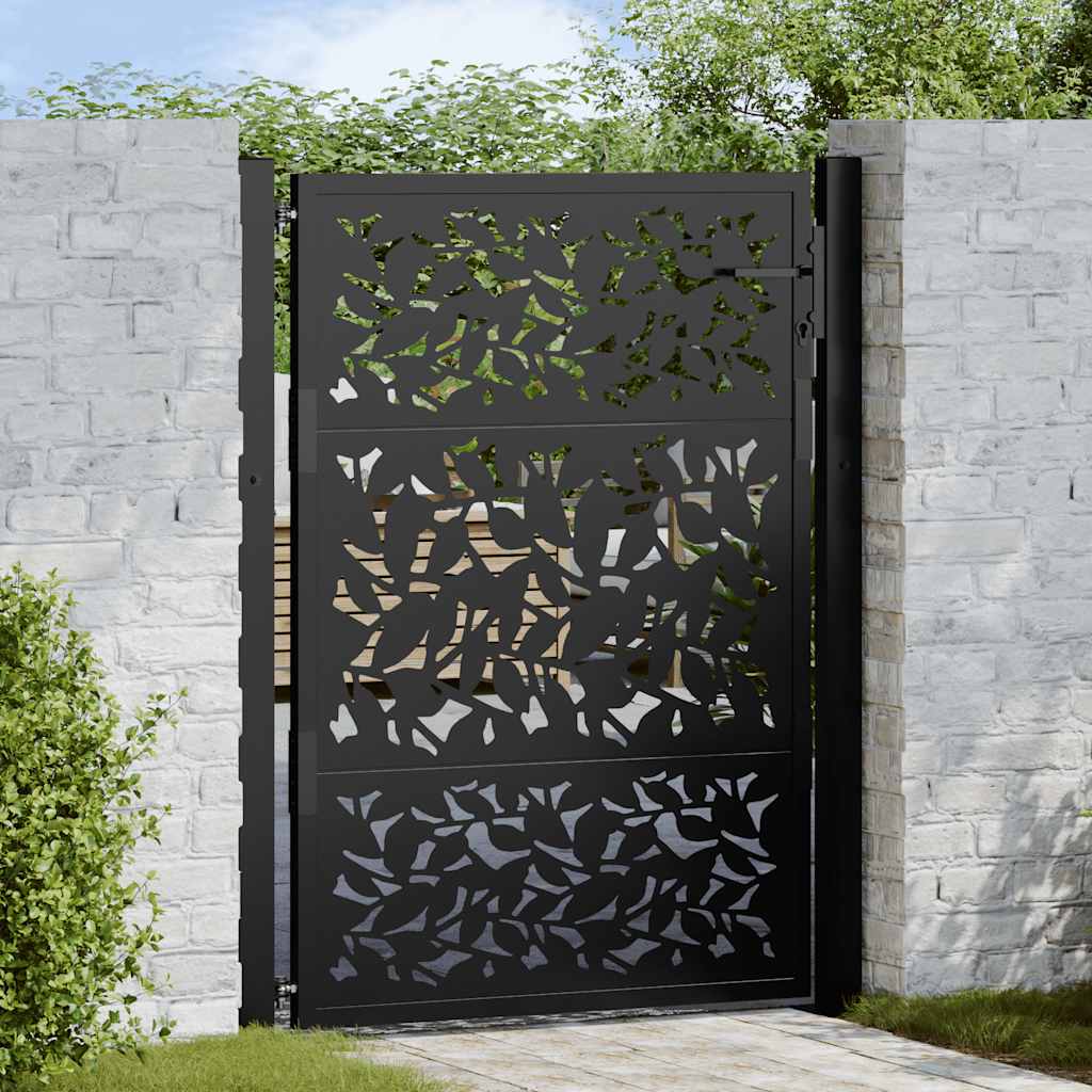 vidaXL Poarta de gradina neagra 105x130 cm Design cu frunze de otel vidaXL Poarta de gradina neagra 105x130 cm Design cu frunze de otel