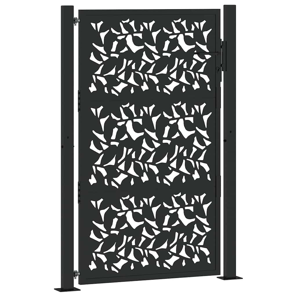 vidaXL Poarta de gradina neagra 105x155 cm Design cu frunze de otel