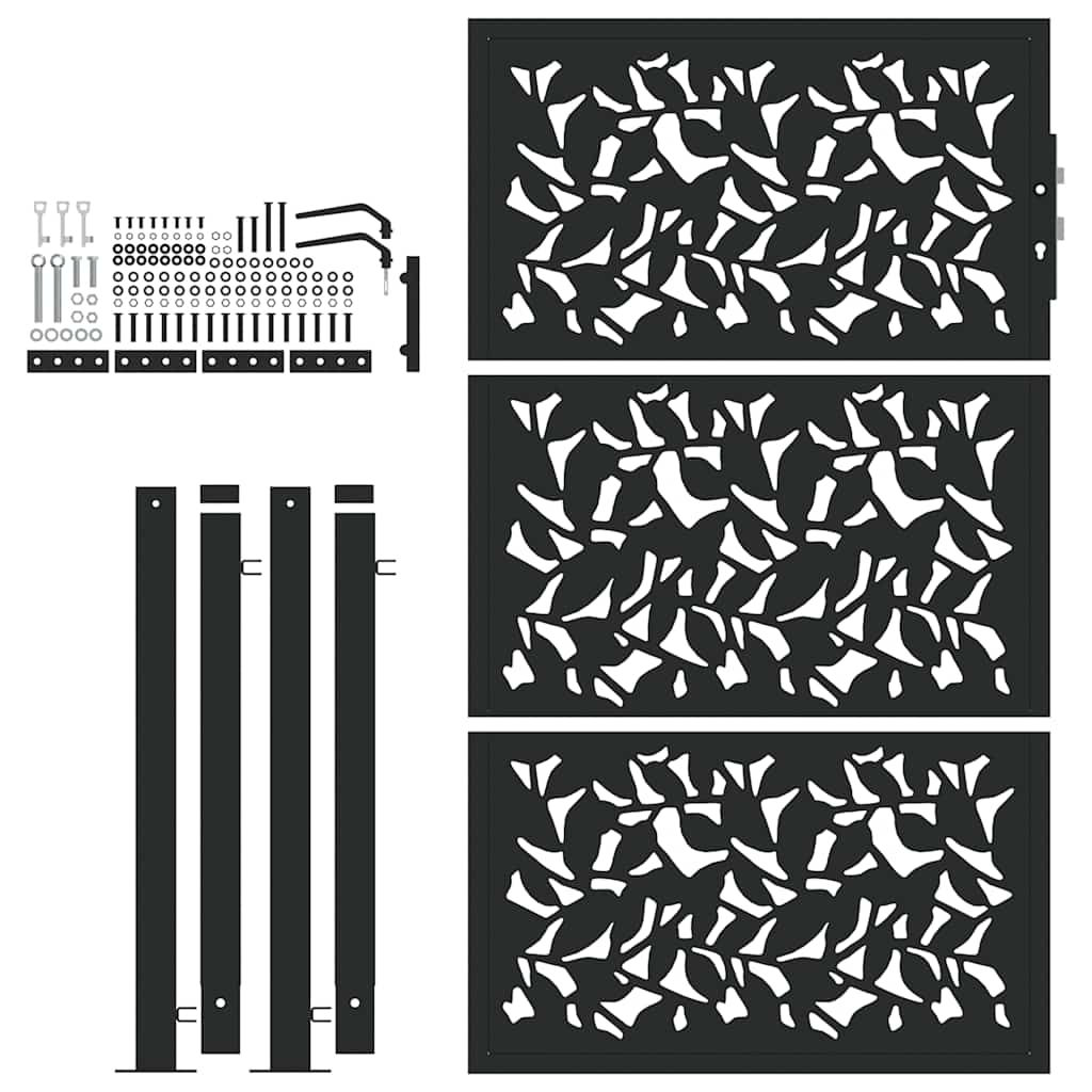 vidaXL Poarta de gradina neagra 105x155 cm Design cu frunze de otel