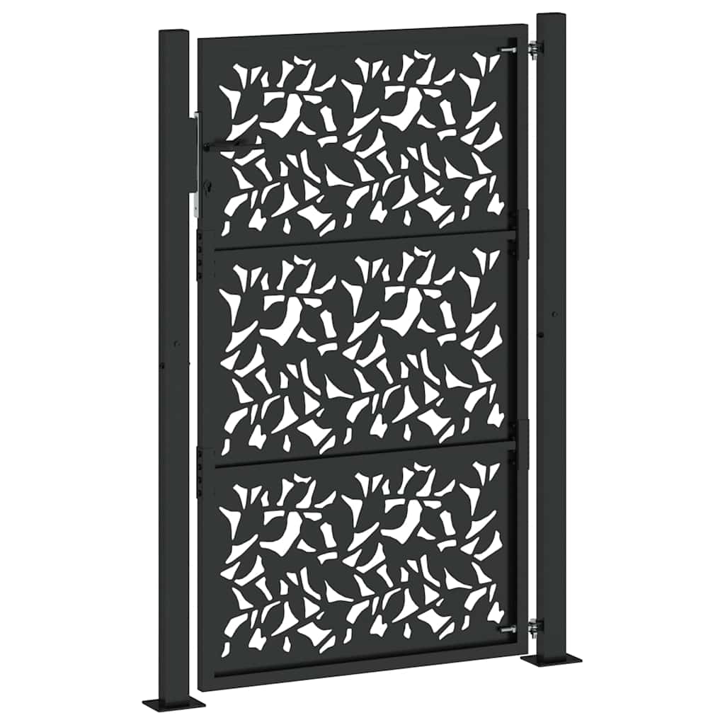 vidaXL Poarta de gradina neagra 105x155 cm Design cu frunze de otel