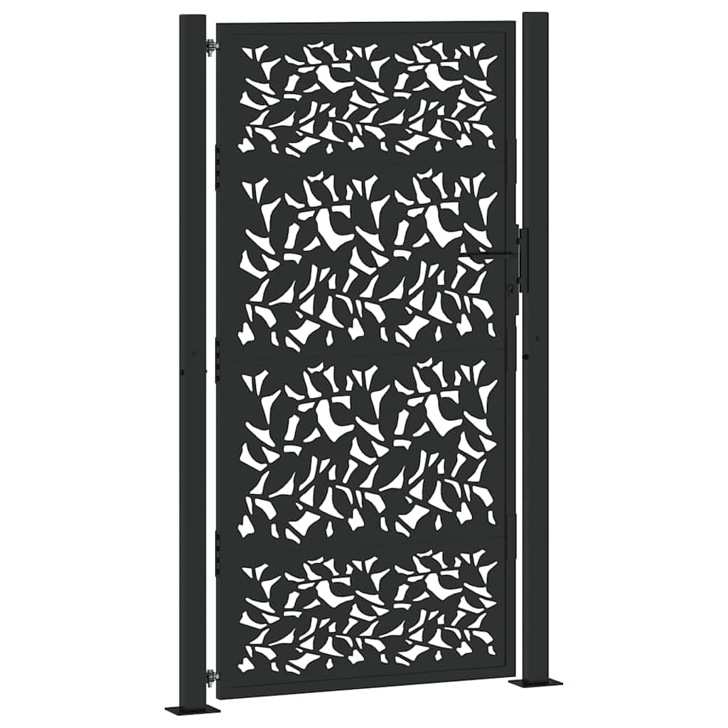 vidaXL Poarta de gradina neagra 105x180 cm Design cu frunze de otel vidaXL Poarta de gradina neagra 105x180 cm Design cu frunze de otel