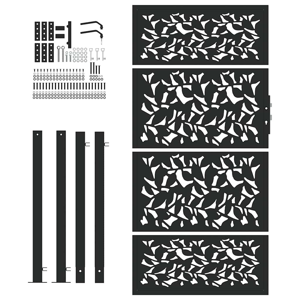 vidaXL Poarta de gradina neagra 105x180 cm Design cu frunze de otel vidaXL Poarta de gradina neagra 105x180 cm Design cu frunze de otel