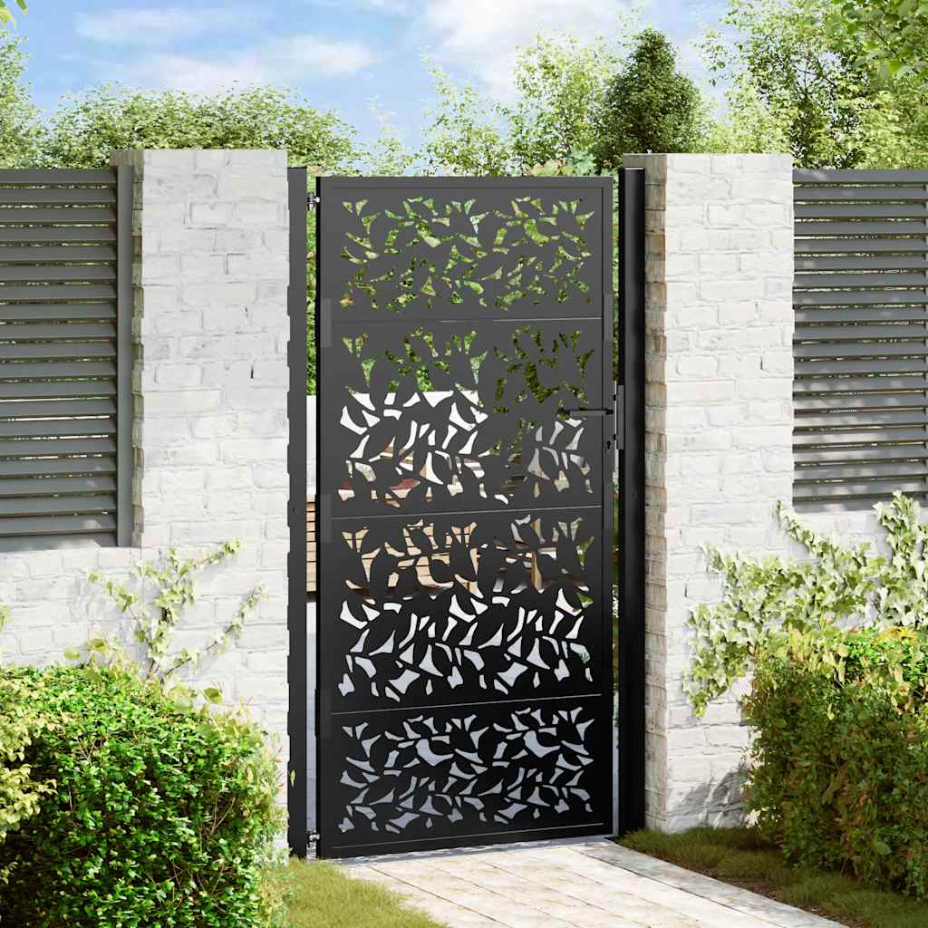 vidaXL Poarta de gradina neagra 105x180 cm Design cu frunze de otel vidaXL Poarta de gradina neagra 105x180 cm Design cu frunze de otel