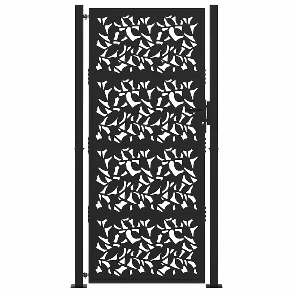 vidaXL Poarta de gradina neagra 105x205 cm Design cu frunze de otel
