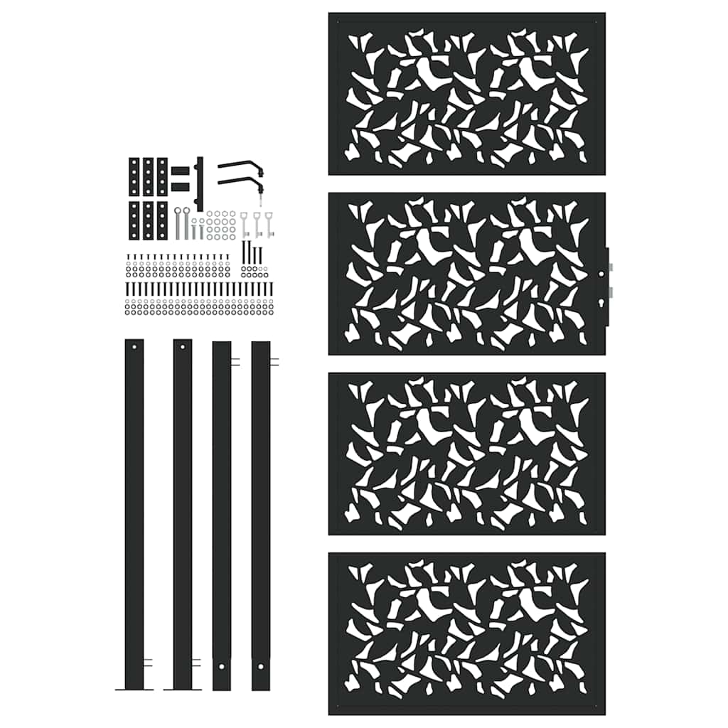 vidaXL Poarta de gradina neagra 105x205 cm Design cu frunze de otel