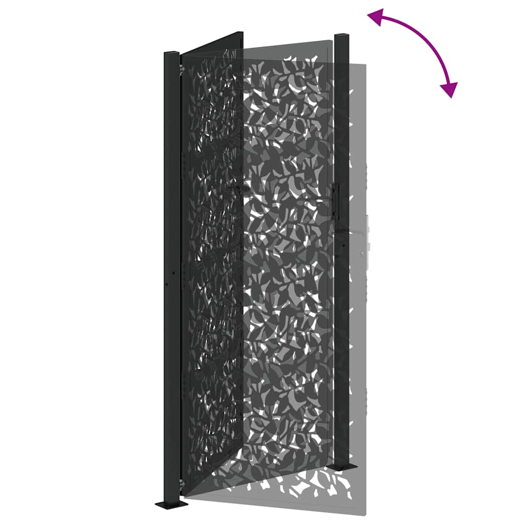 vidaXL Poarta de gradina neagra 105x205 cm Design cu frunze de otel